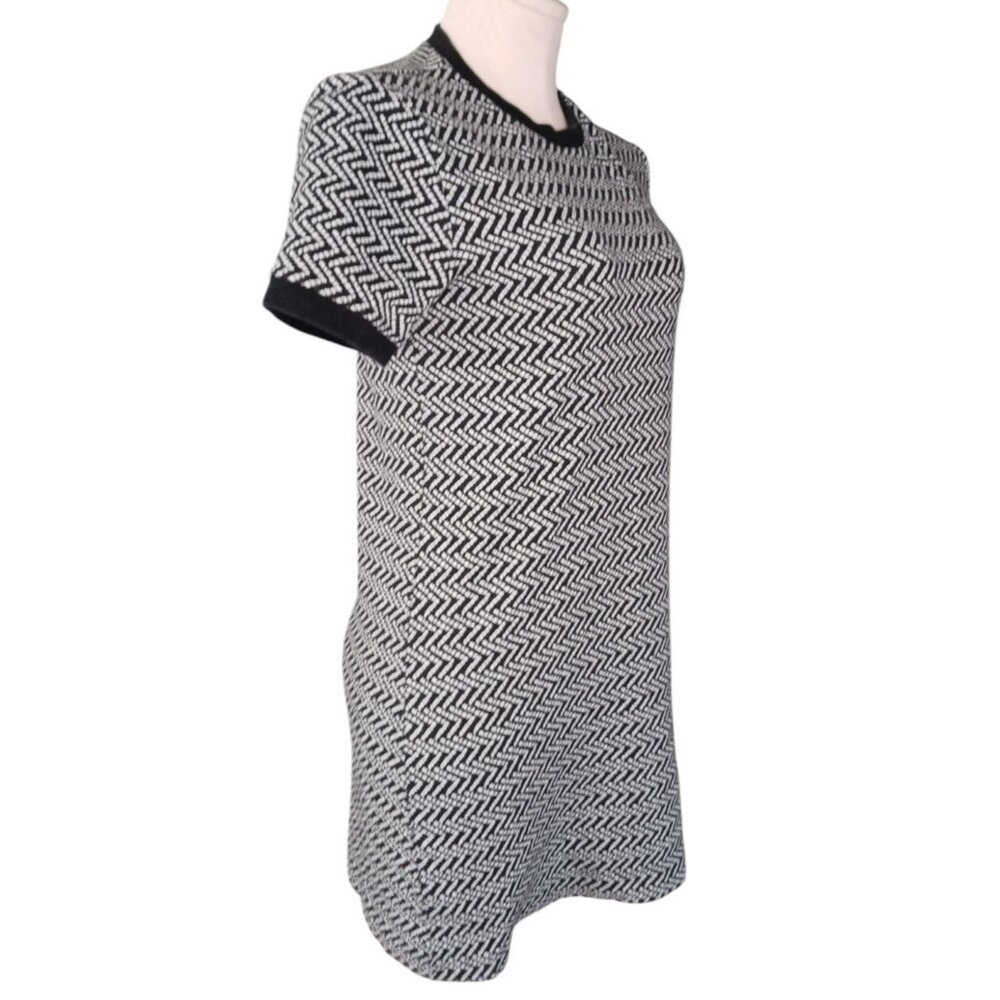 Forever 21 GoGo Mini Ringer TShirt Dress Black White Chevron Womens M Retro - Picture 2 of 11